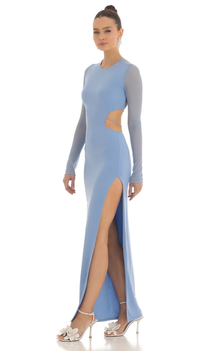 Picture Karlyn Long Sleeve Open Back Dress in Blue. Source: https://media.lucyinthesky.com/data/Feb23/850xAUTO/a572f8a4-2622-4803-b1c7-f6461009ded3.jpg