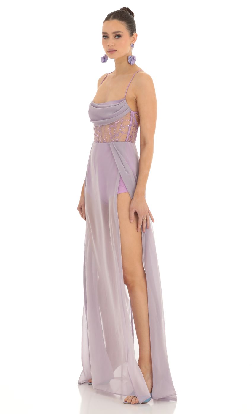 Picture Jordana Chiffon Sheer Maxi Dress in Lavender. Source: https://media.lucyinthesky.com/data/Feb23/850xAUTO/a58d65ae-58be-43a7-9af1-1fdf49dfe240.jpg
