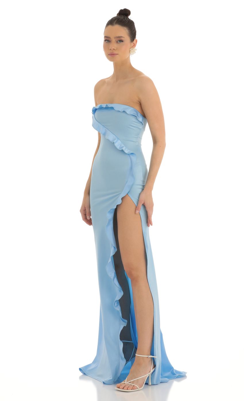 Picture Annabel Strapless Satin Maxi Dress in Blue. Source: https://media.lucyinthesky.com/data/Feb23/850xAUTO/ab7ba164-191e-4598-93e4-2b06da2d8711.jpg