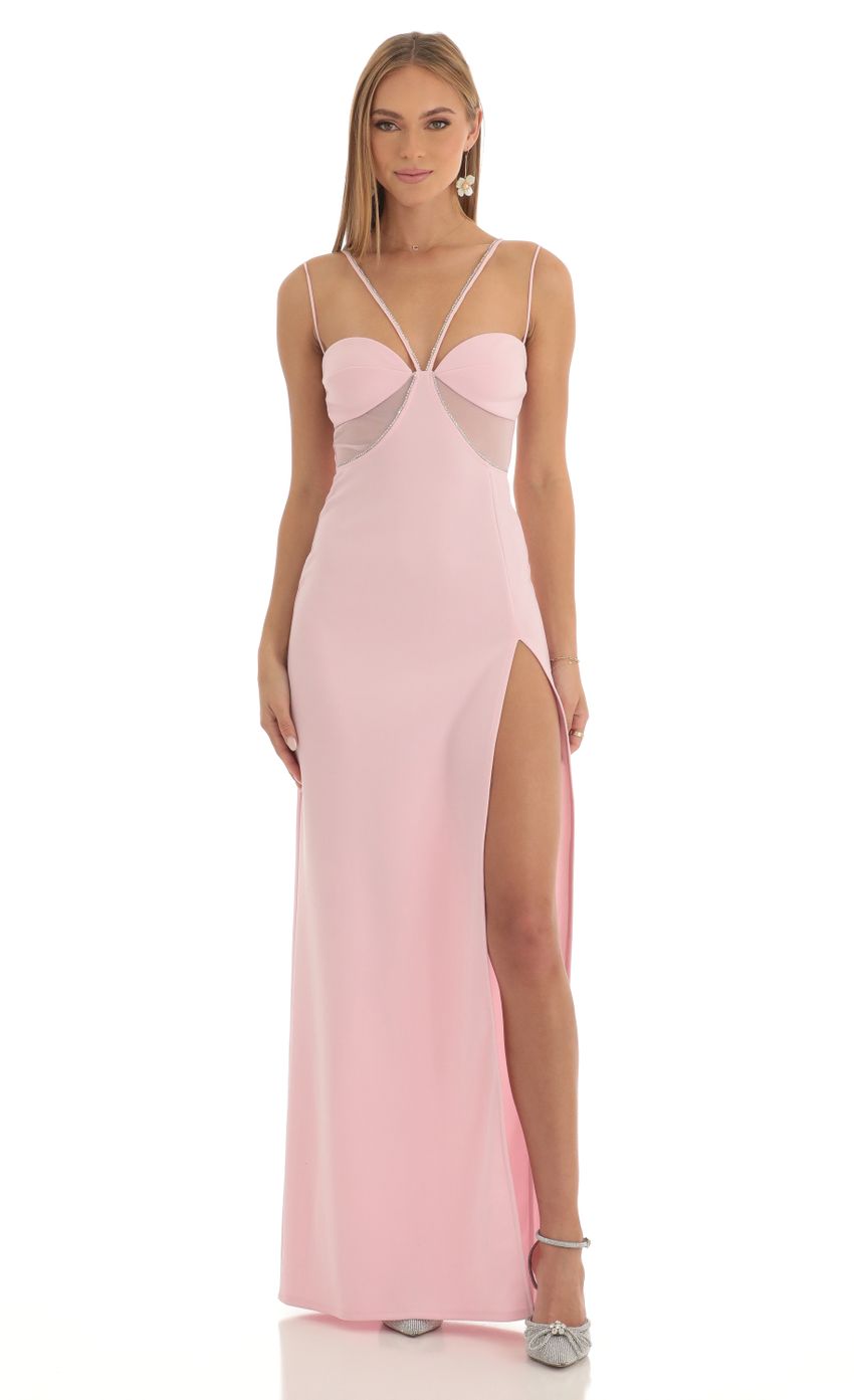 Picture Dorian Rhinestone Mesh Cutout Maxi Dress in Pink. Source: https://media.lucyinthesky.com/data/Feb23/850xAUTO/af8619dc-ff62-470f-a858-e52b8f9078a0.jpg