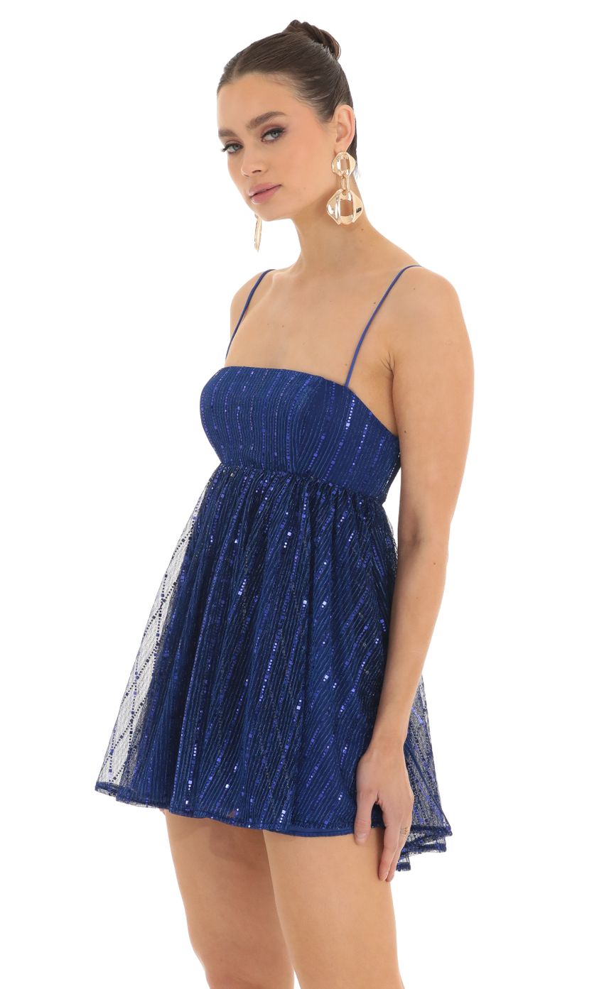 Picture Liora Metallic Mesh Baby Doll Dress in Royal Blue. Source: https://media.lucyinthesky.com/data/Feb23/850xAUTO/b1ac3a62-c7c9-4b7e-9627-f3bbe6dd247b.jpg