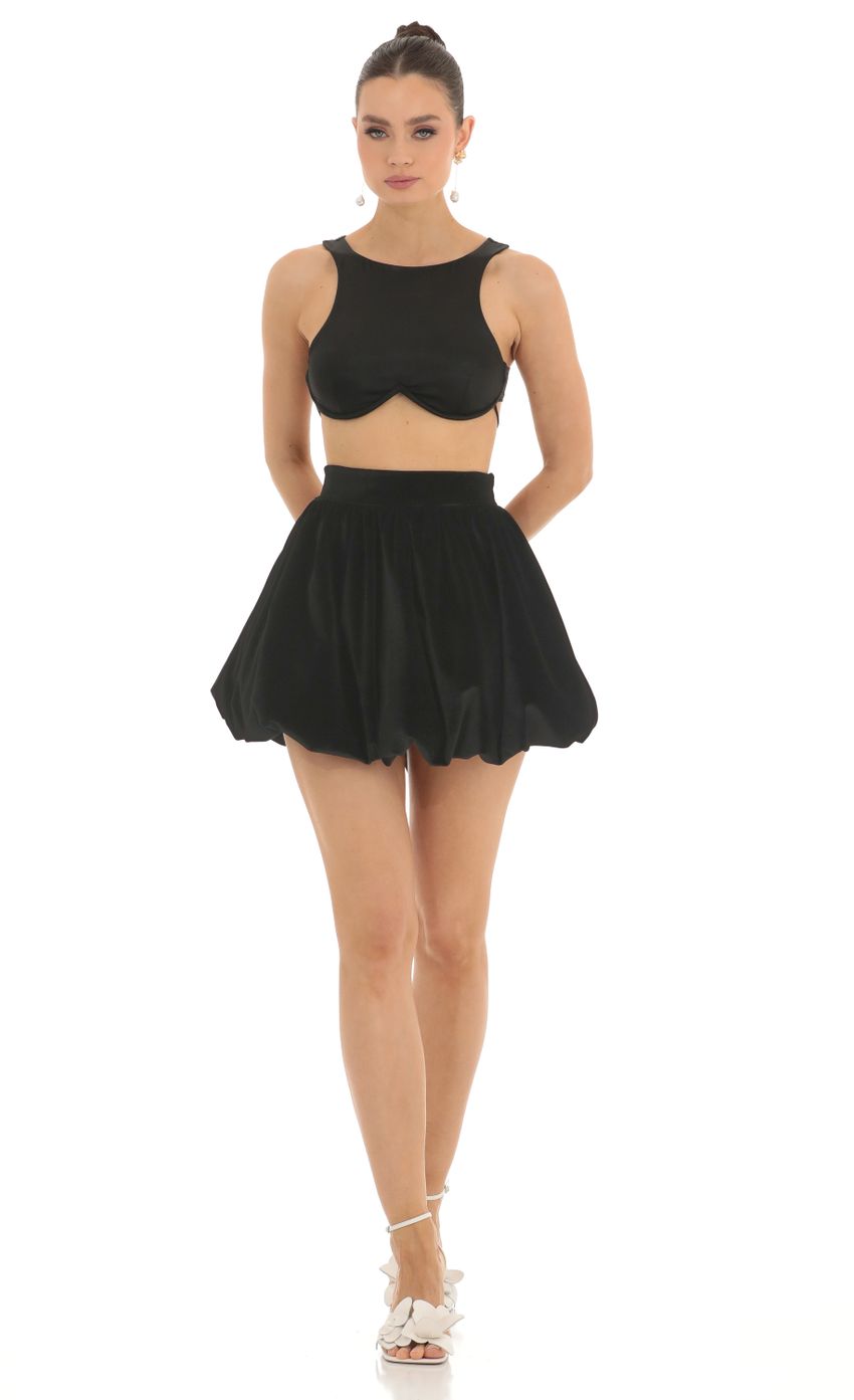 Picture Kalina Velvet Back Bow Bubble Skirt in Black. Source: https://media.lucyinthesky.com/data/Feb23/850xAUTO/b660243c-2d20-4eb8-818e-af8d6fd4600a.jpg