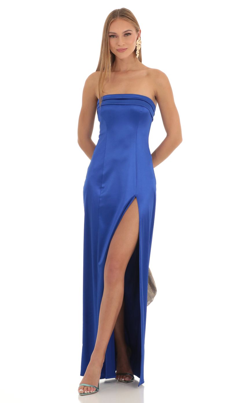 Picture Nicholya Satin Pleated Strapless Maxi Dress in Royal Blue. Source: https://media.lucyinthesky.com/data/Feb23/850xAUTO/b6f7493f-c17c-4679-9575-68bb068c60c8.jpg