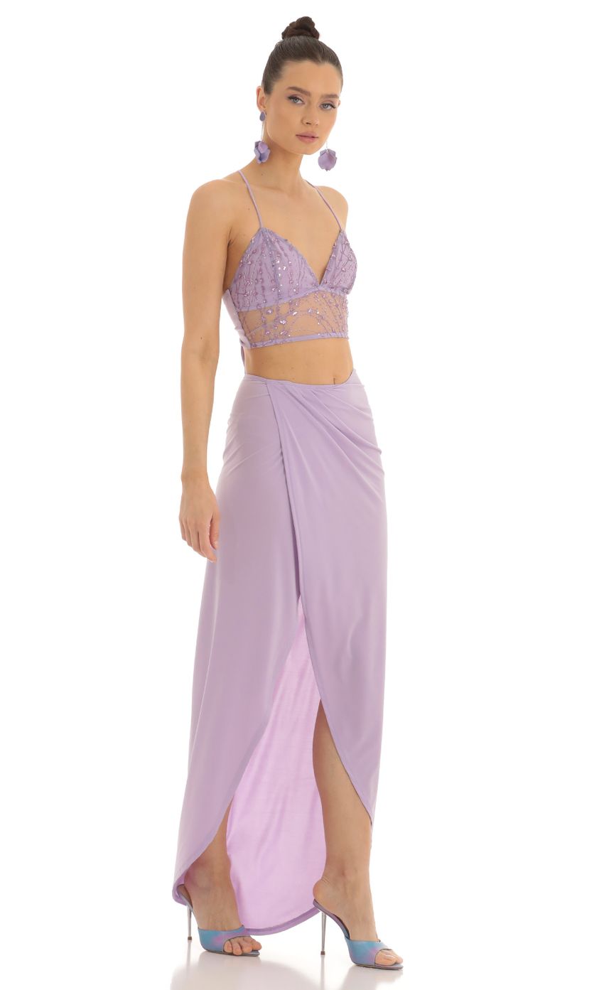 Picture Chase Sequin Two Piece Maxi Skirt Set in Purple. Source: https://media.lucyinthesky.com/data/Feb23/850xAUTO/bd0cc627-b029-4479-a5c7-0474a5ad1885.jpg