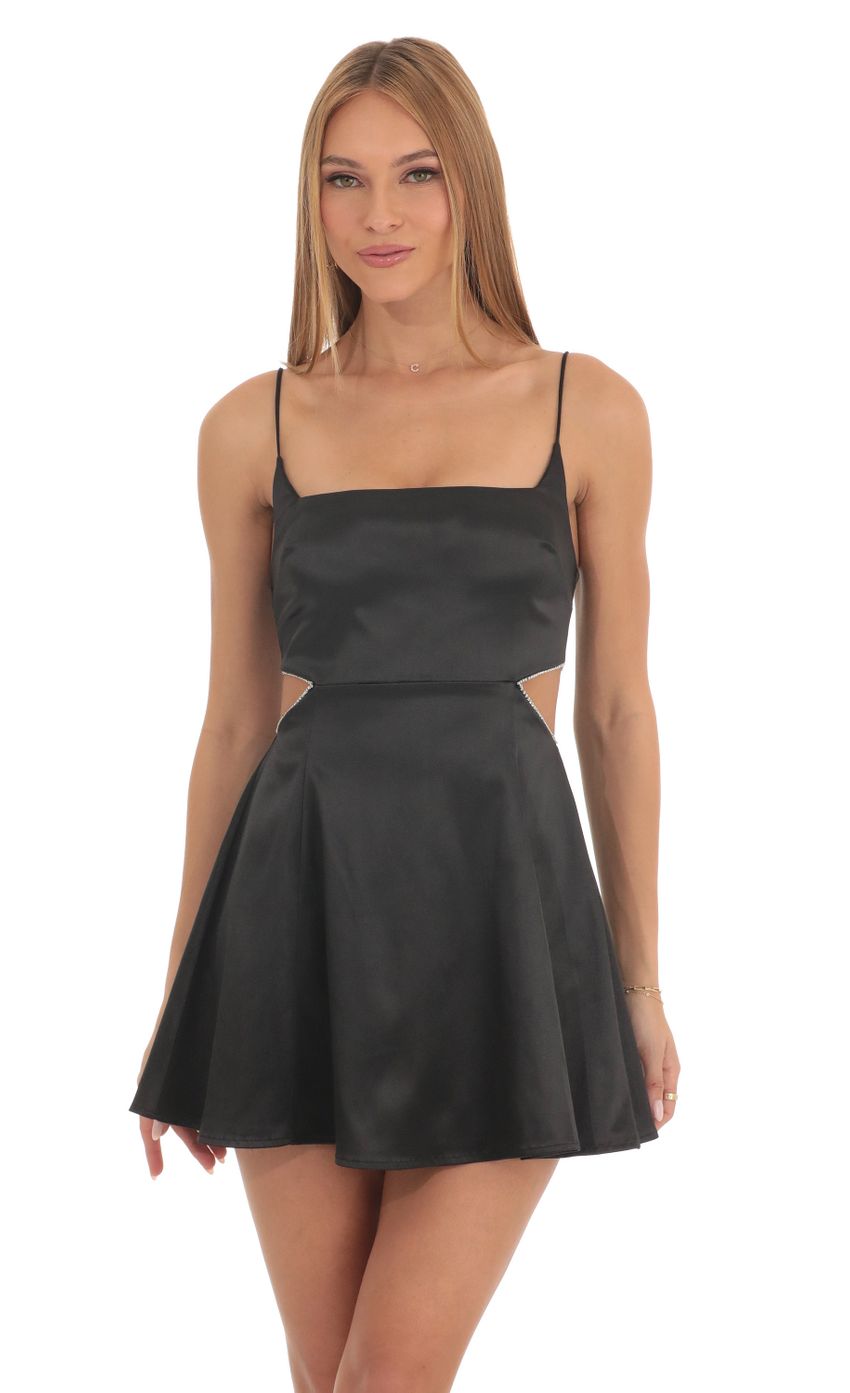 Picture Alani Satin Diamond Cutout Dress in Black. Source: https://media.lucyinthesky.com/data/Feb23/850xAUTO/c12f5f81-ed92-4867-a515-527c1c0fc504.jpg
