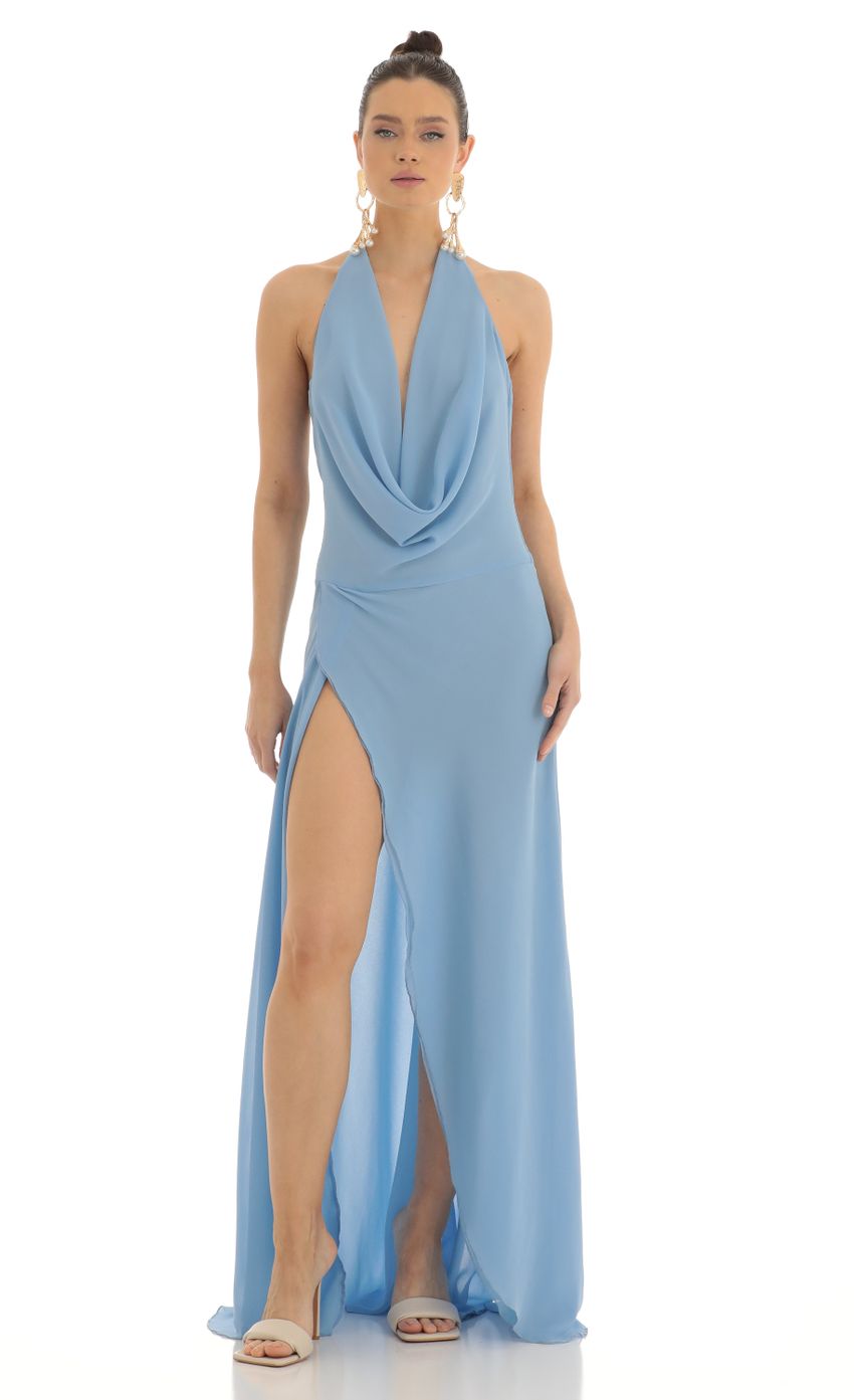 Picture Jina Draped Open Back Maxi Dress in Blue. Source: https://media.lucyinthesky.com/data/Feb23/850xAUTO/c8f9607e-9c6e-4230-adf4-1e29ea20be83.jpg