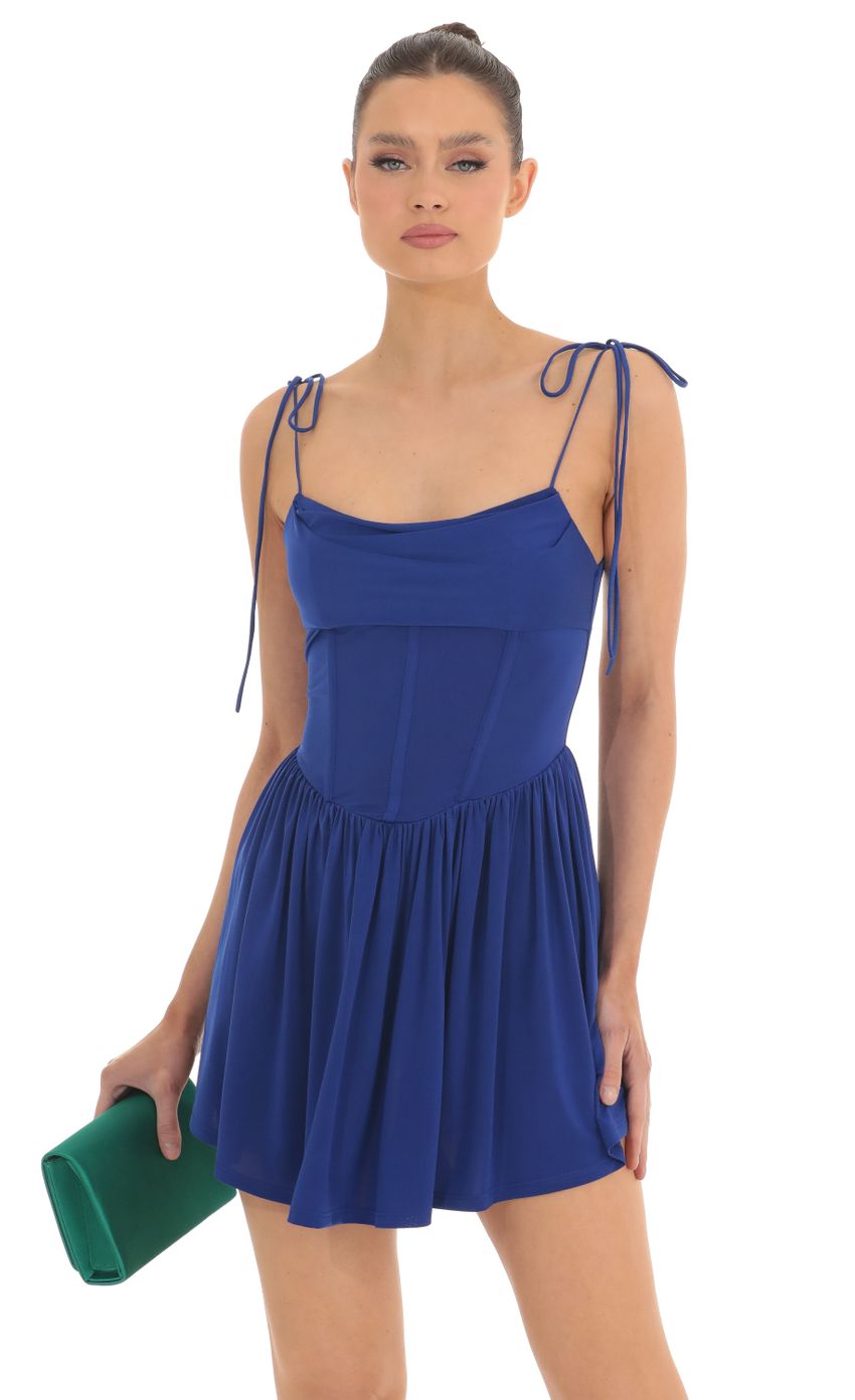 Picture Regine Draped Corset Ruffled Dress in Royal Blue. Source: https://media.lucyinthesky.com/data/Feb23/850xAUTO/d057d835-90d6-4c42-959e-0e03ddd6eed9.jpg