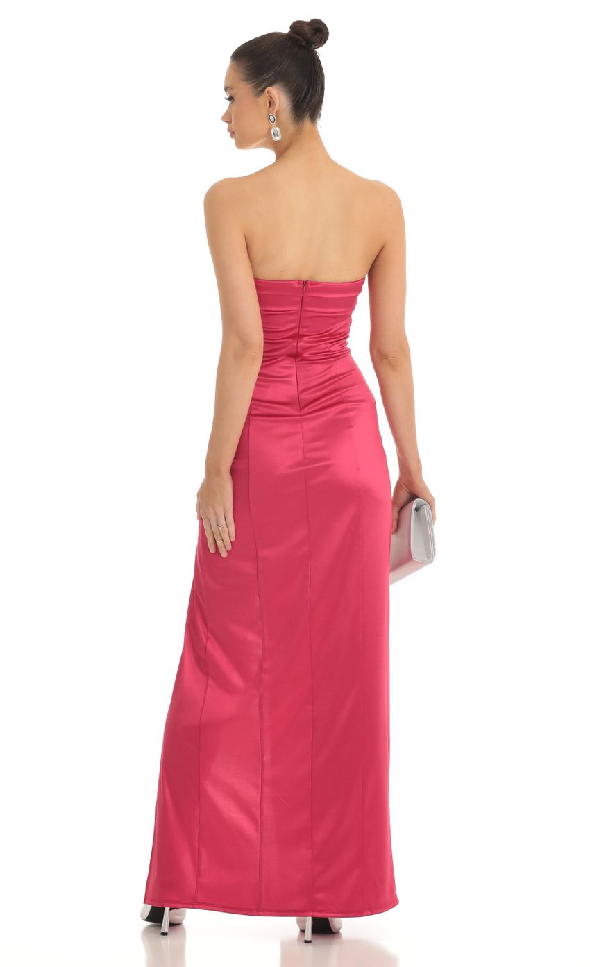 Picture Nicholya Satin Pleated Strapless Maxi Dress in Cherry. Source: https://media.lucyinthesky.com/data/Feb23/850xAUTO/d2d51c35-5dea-4cca-a140-37640538b790.jpg