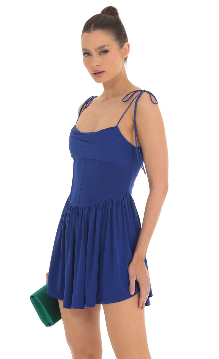 Picture Regine Draped Corset Ruffled Dress in Royal Blue. Source: https://media.lucyinthesky.com/data/Feb23/850xAUTO/d3ffb1b2-dfe2-4c64-9939-94c25567159d.jpg