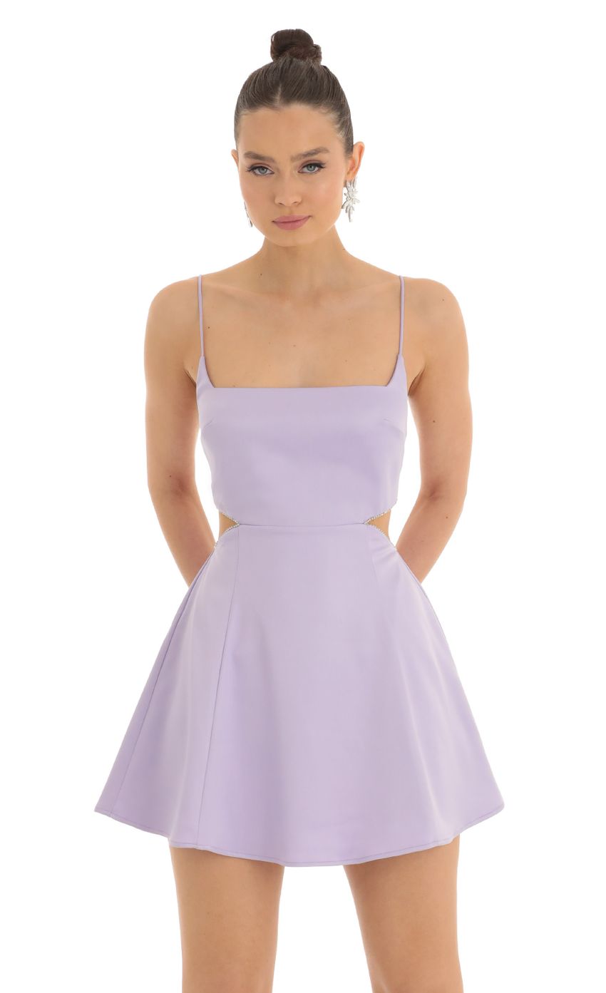 Picture Alani Satin Diamond Cutout Dress in Purple. Source: https://media.lucyinthesky.com/data/Feb23/850xAUTO/e5428502-d4d5-4090-a854-91ec8e239c1d.jpg