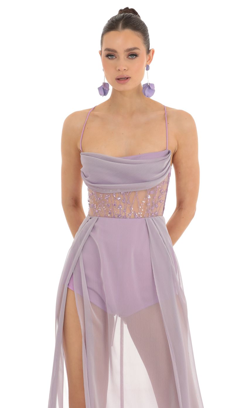 Picture Jordana Chiffon Sheer Maxi Dress in Lavender. Source: https://media.lucyinthesky.com/data/Feb23/850xAUTO/e9626da5-47d1-4194-877c-0e678d1c68bf.jpg