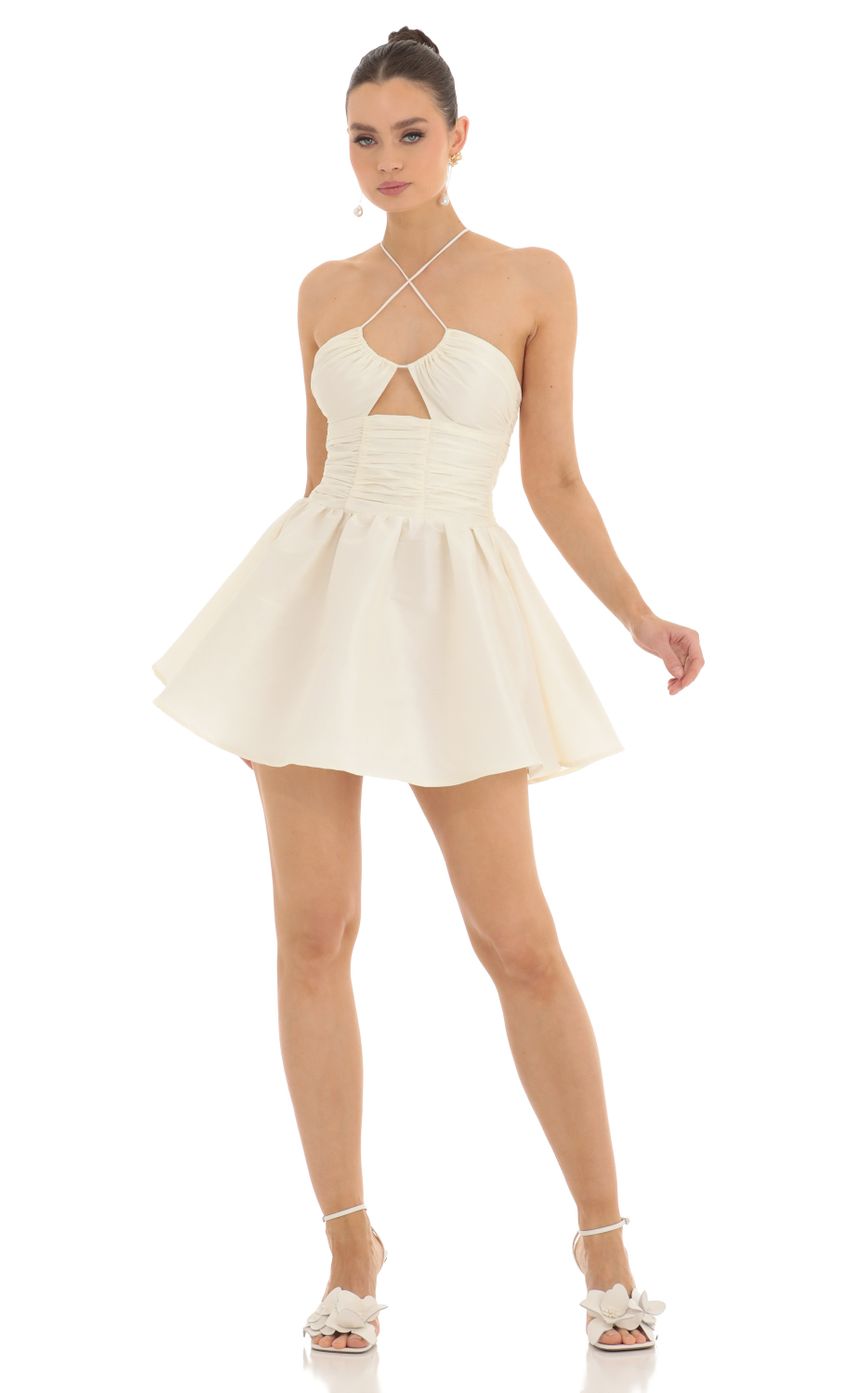 Picture Reina Ruched Front Cross Dress in Cream. Source: https://media.lucyinthesky.com/data/Feb23/850xAUTO/f0511034-2254-46c3-b62e-26a2724e9548.jpg