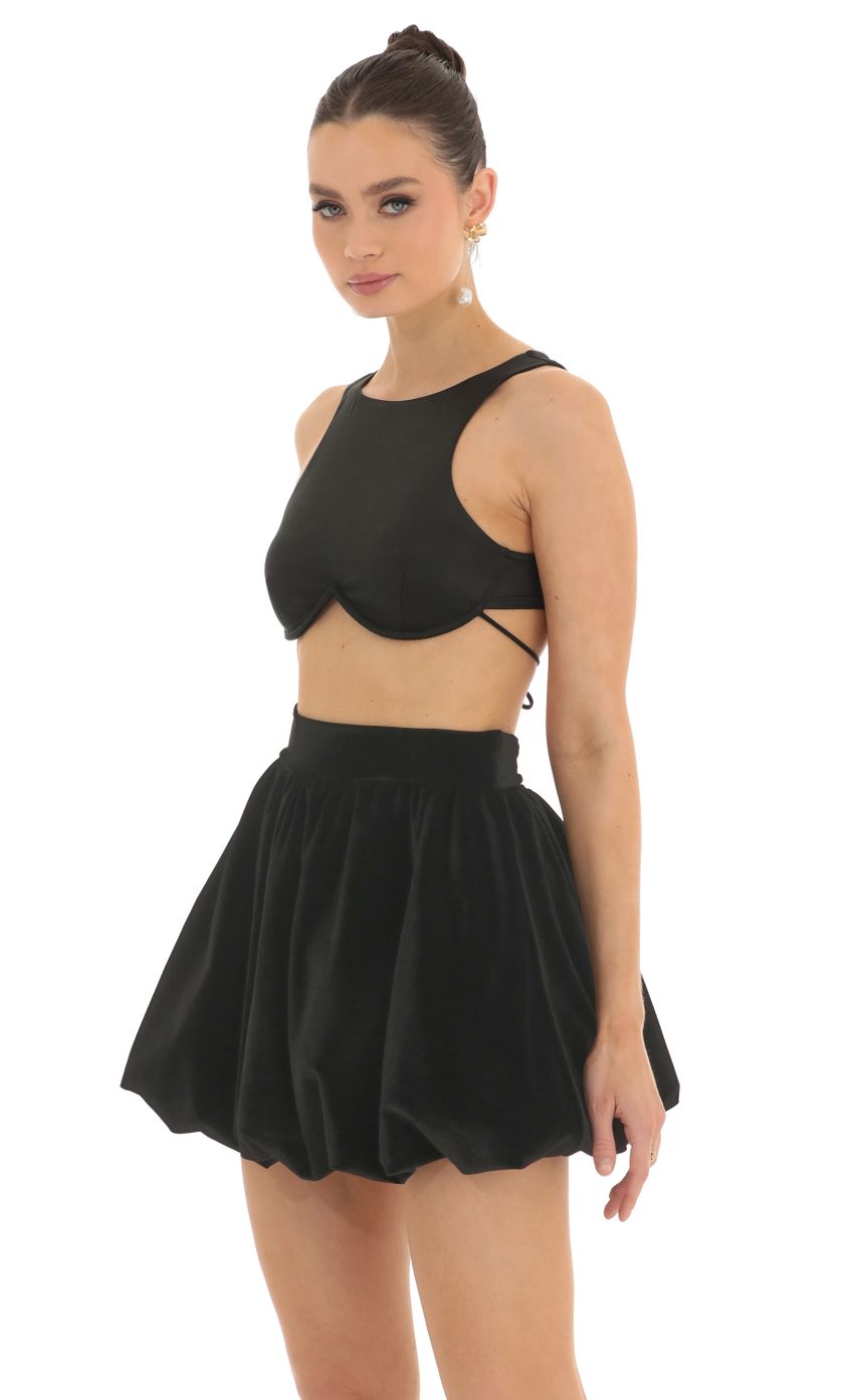 Picture Kalina Velvet Back Bow Bubble Skirt in Black. Source: https://media.lucyinthesky.com/data/Feb23/850xAUTO/fa50dd7b-1d7b-4707-b109-39ed2d143b37.jpg