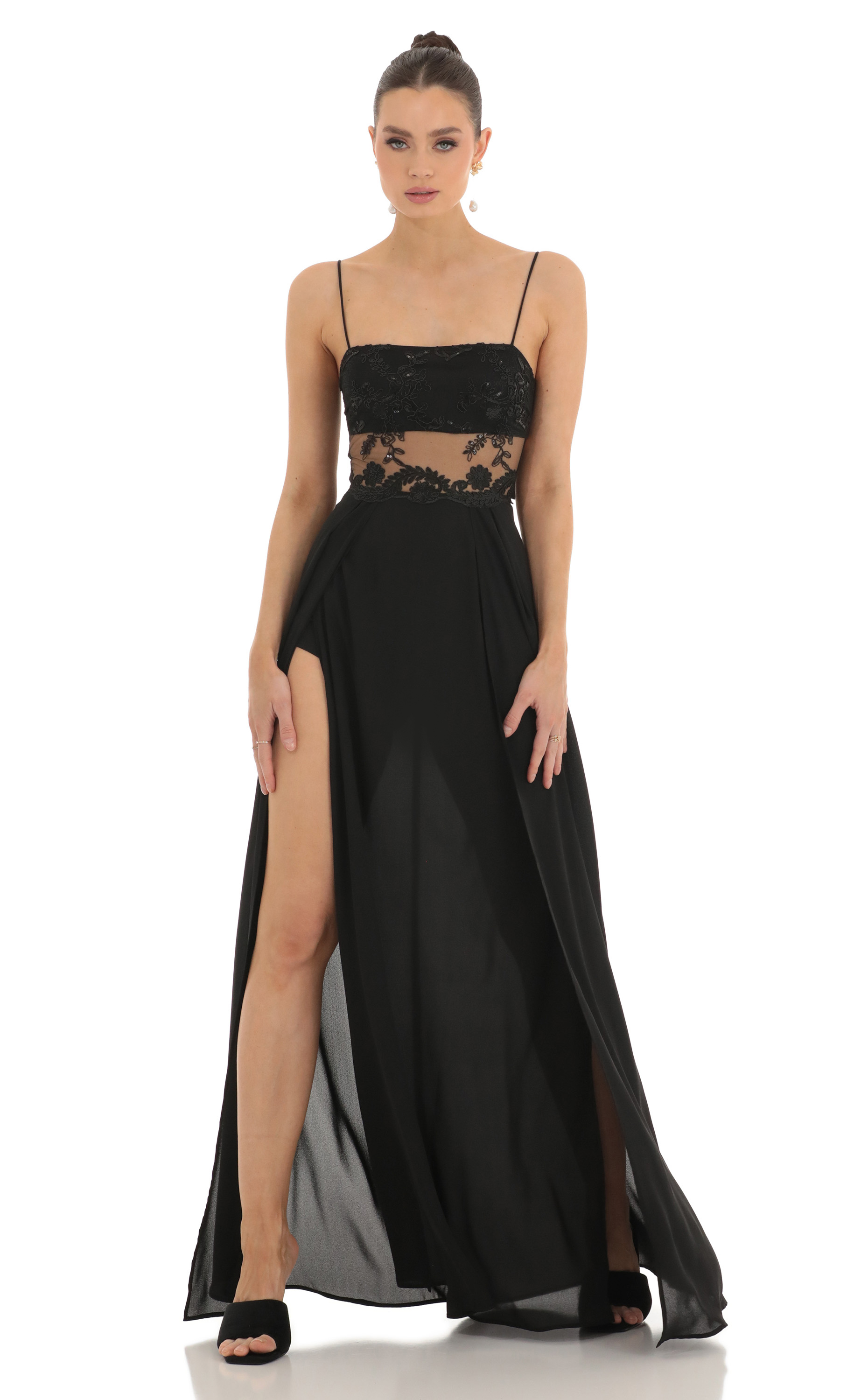 Kingsley Lace Sequin Maxi Dress in Black