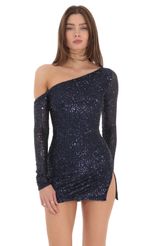Picture Sequin One Off Shoulder Bodycon Dress in Peach. Source: https://media.lucyinthesky.com/data/Feb24/150xAUTO/1753c908-60ff-49db-a856-39857f1933f9.jpg
