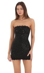 Picture Lace Sequin Strapless Bodycon Dress in Black. Source: https://media.lucyinthesky.com/data/Feb24/150xAUTO/7ffcc6ef-126e-4437-b8ee-44c8db56ba74.jpg