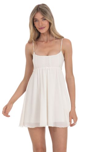 Rae Lace Cutout Ruffle Dress in White