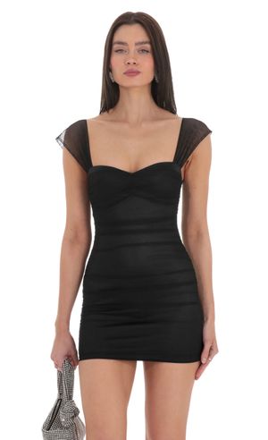 Norma Glitter Ruched Bodycon Dress in Black