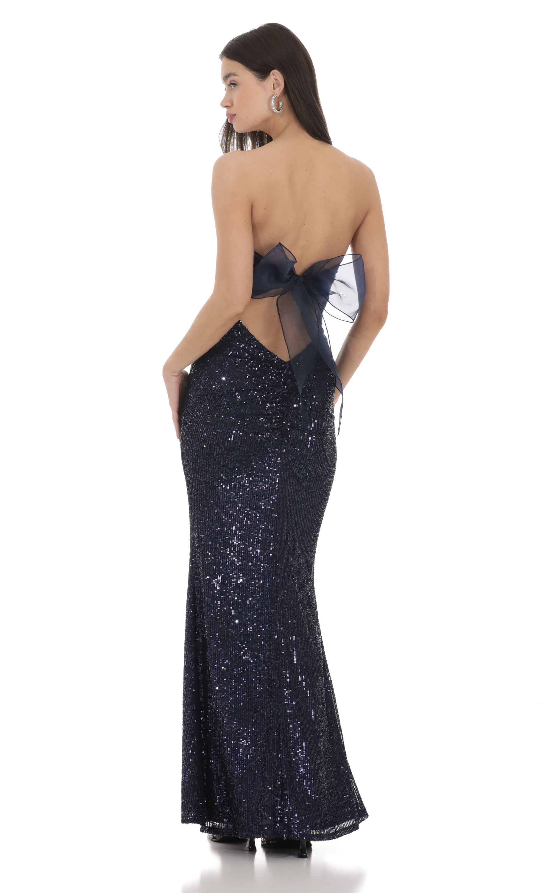 Sequin Strapless Maxi Dress in Navy