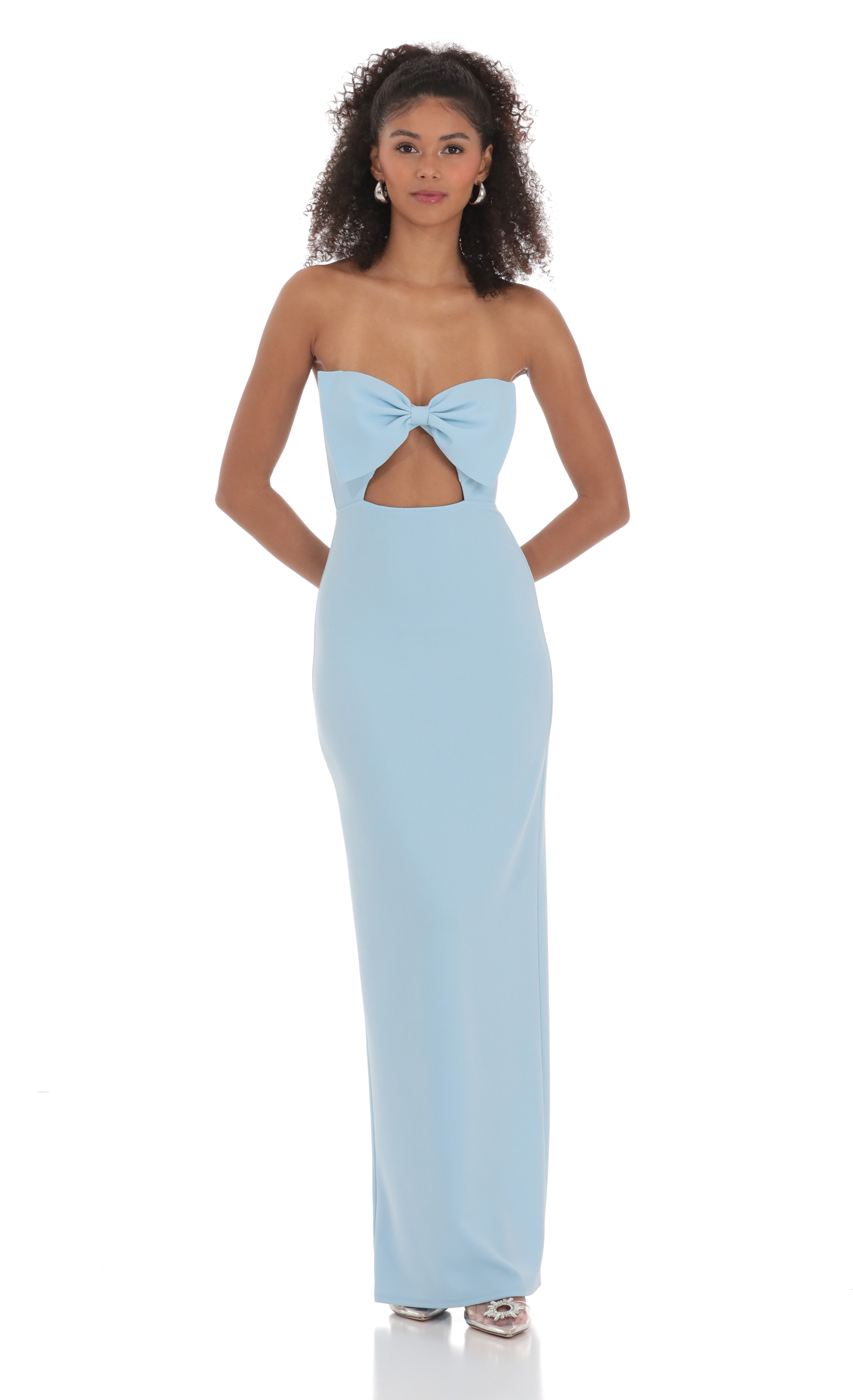 Bow Cutout Strapless Maxi Dress in Blue