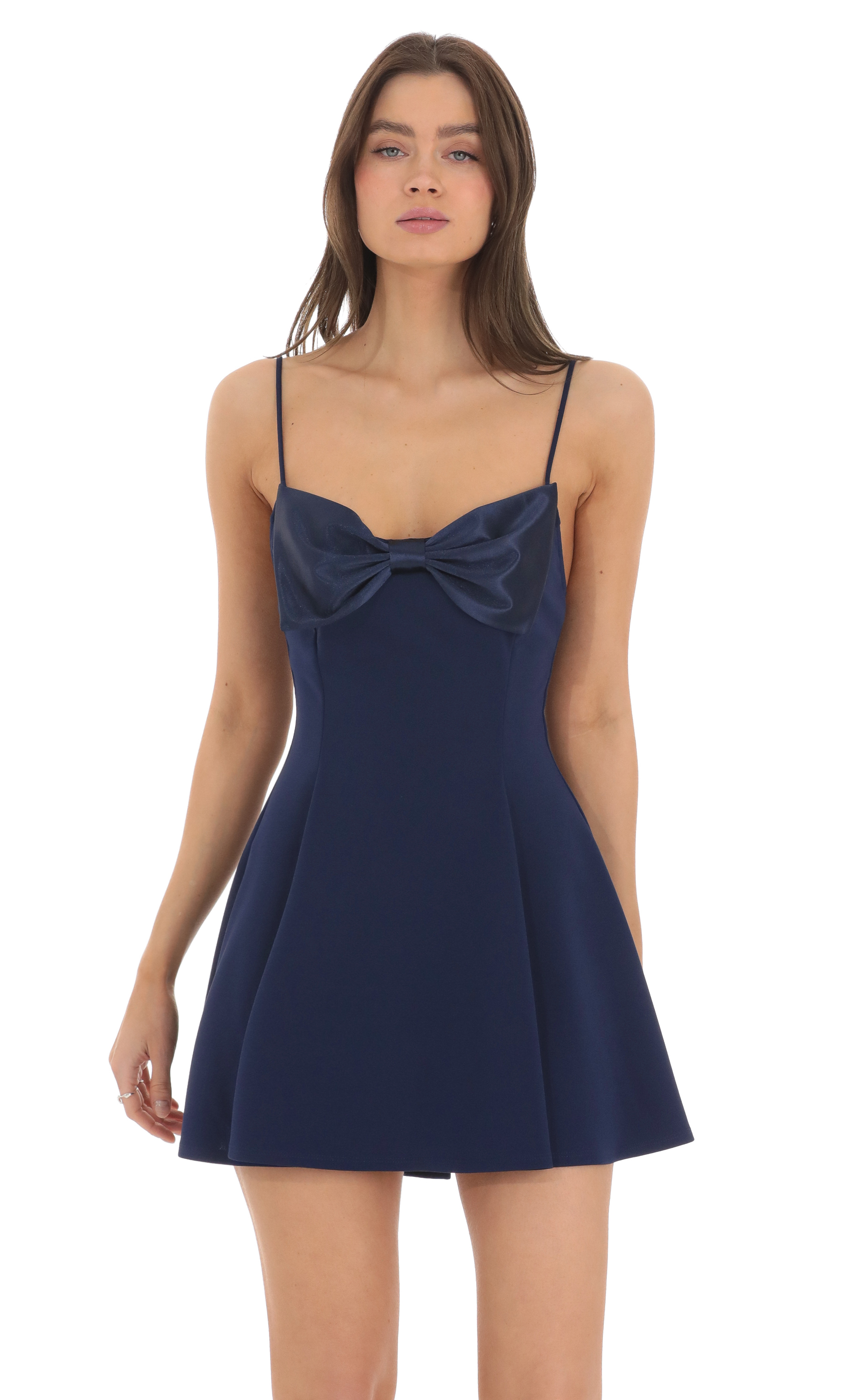Front Bow A-line Dress in Navy