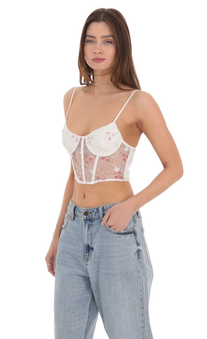 Floral Lace Corset Top in White