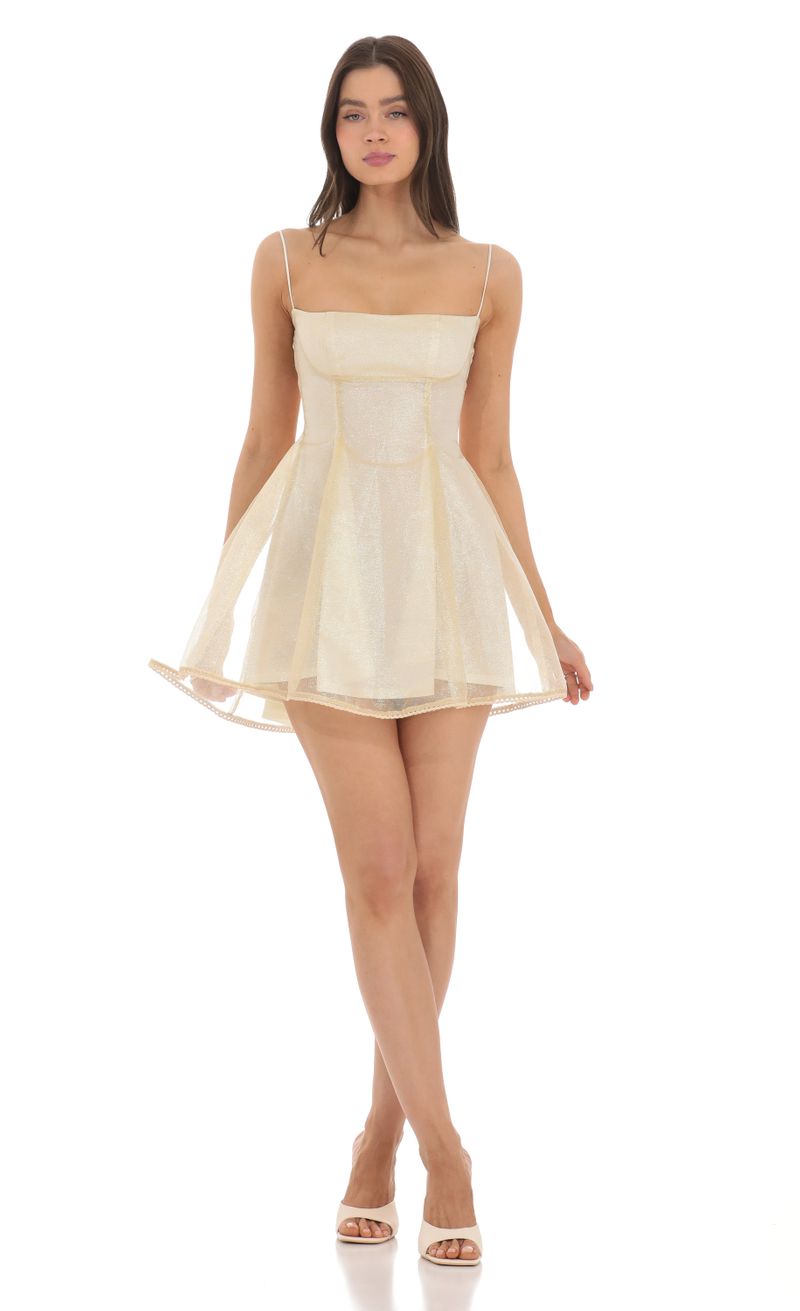 Satin Lace Fit and Flare Dress in Ivory