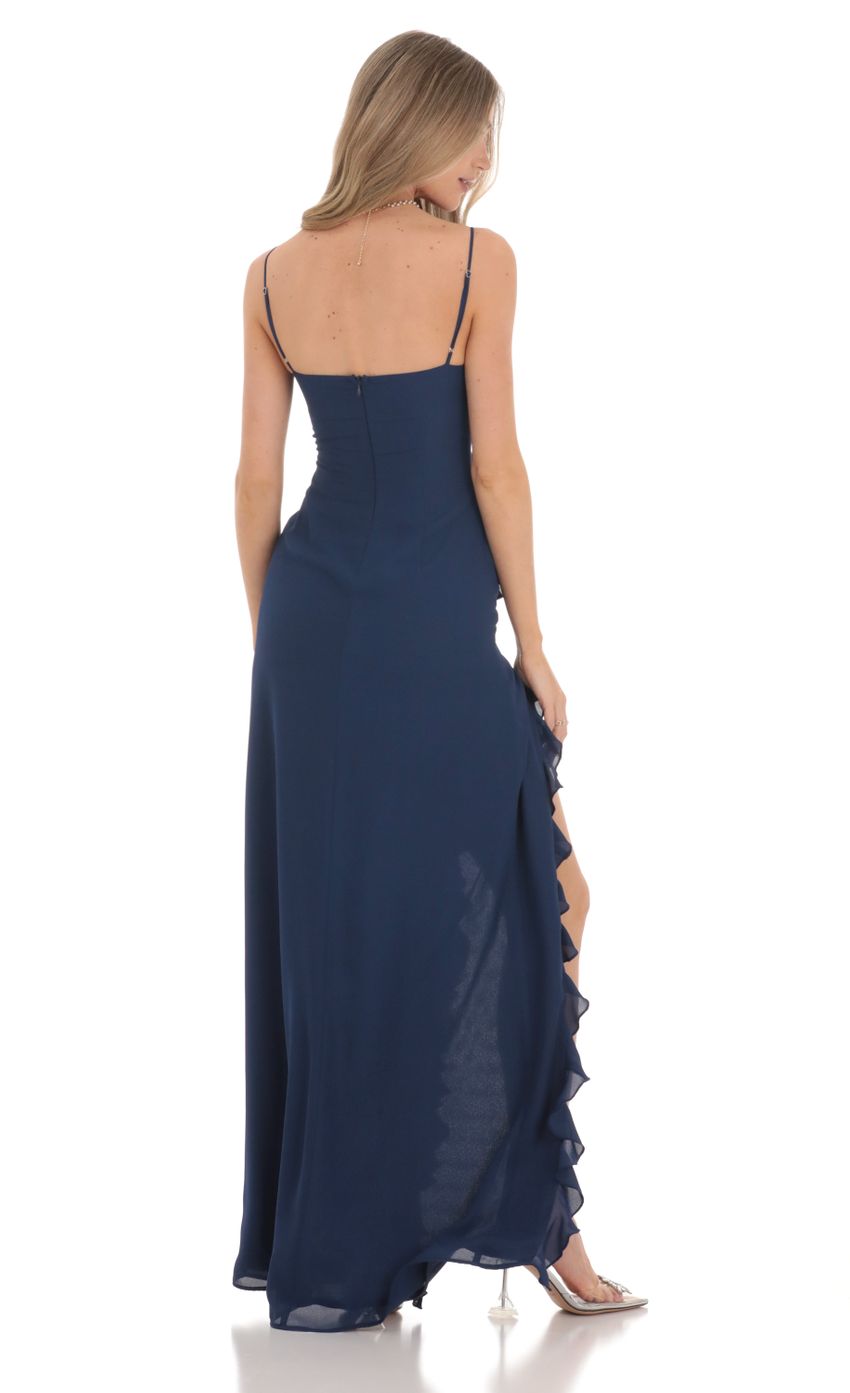 Picture Ruffle V-Neck Maxi Dress in Navy. Source: https://media.lucyinthesky.com/data/Feb24/850xAUTO/0d4213a7-9b88-4847-84a0-399a044579fe.jpg