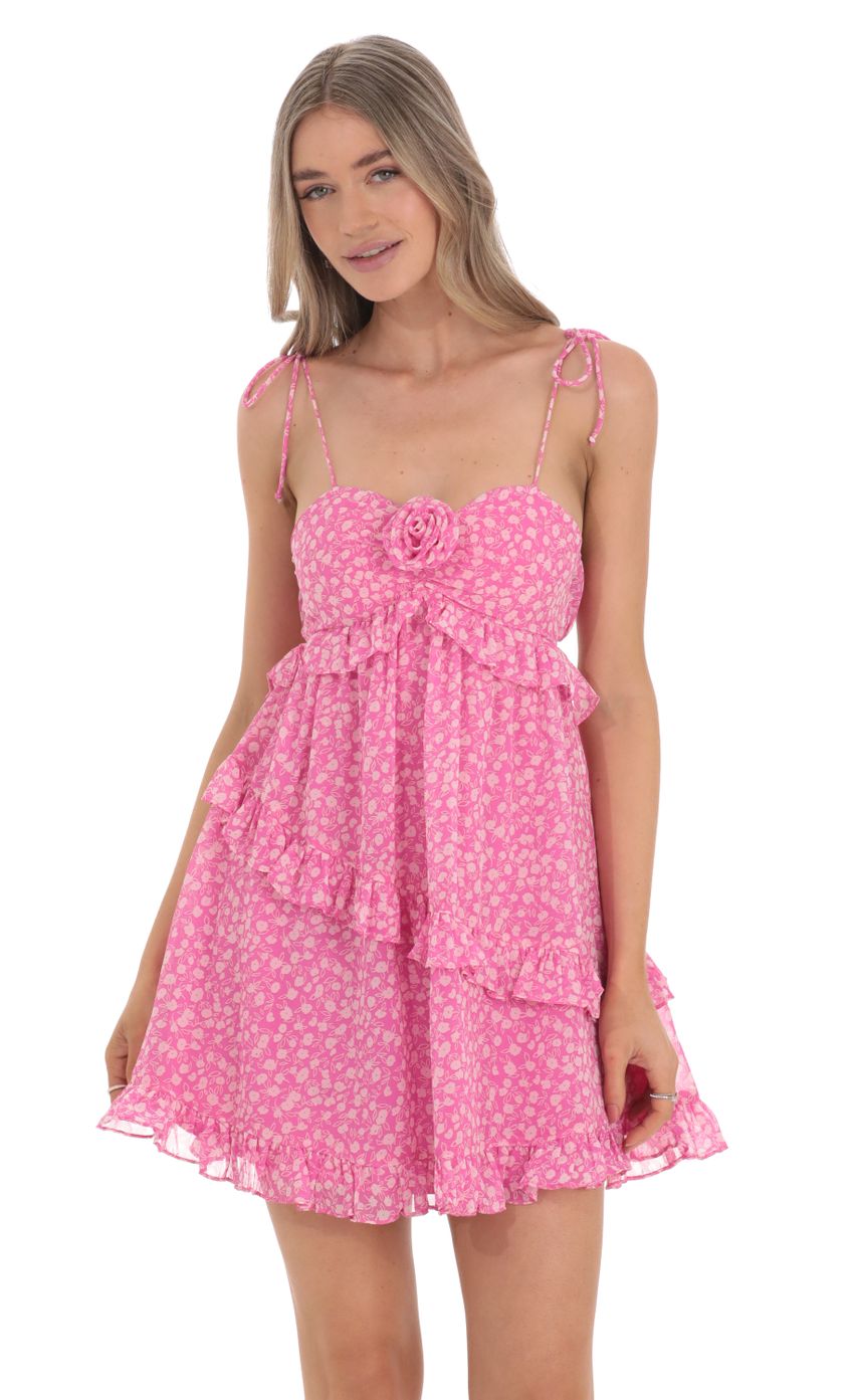 Floral Ruffle Babydoll Dress in Pink LUCY IN THE SKY
