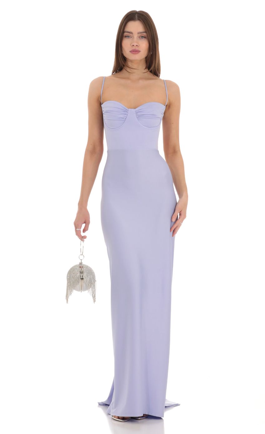 Picture Diya Ruched Maxi Dress in Lavender. Source: https://media.lucyinthesky.com/data/Feb24/850xAUTO/213c2922-de75-439d-af7f-a5bc14dc8e59.jpg