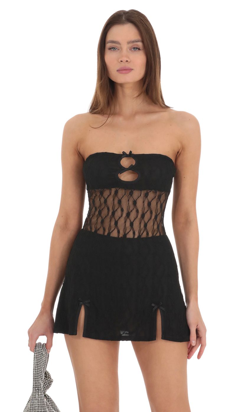 Picture Lace Cutout Strapless Dress in Black. Source: https://media.lucyinthesky.com/data/Feb24/850xAUTO/44d48f2b-85a2-4bd0-8164-5c8726cde3ce.jpg