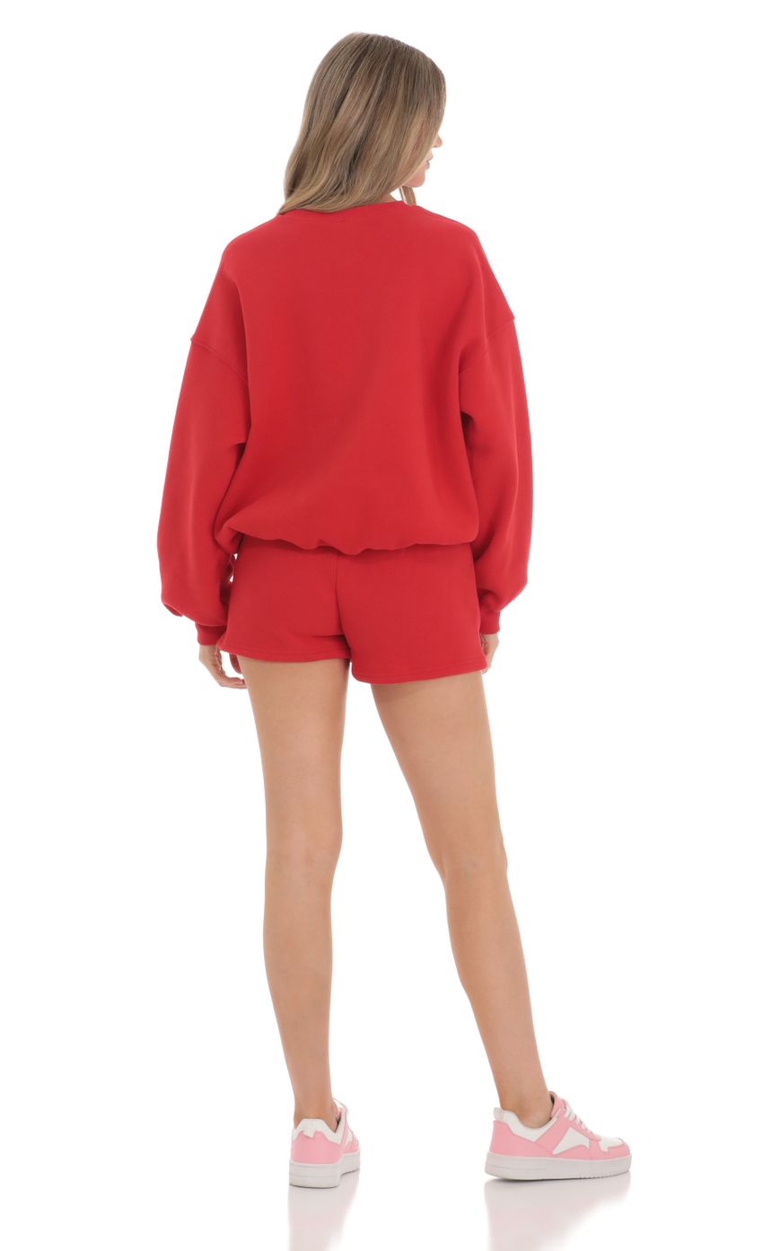 Picture Fleece Sweat Shorts in Cherry Red. Source: https://media.lucyinthesky.com/data/Feb24/850xAUTO/77f5ef19-3ca2-4937-a0b6-d3e21502da1c.jpg