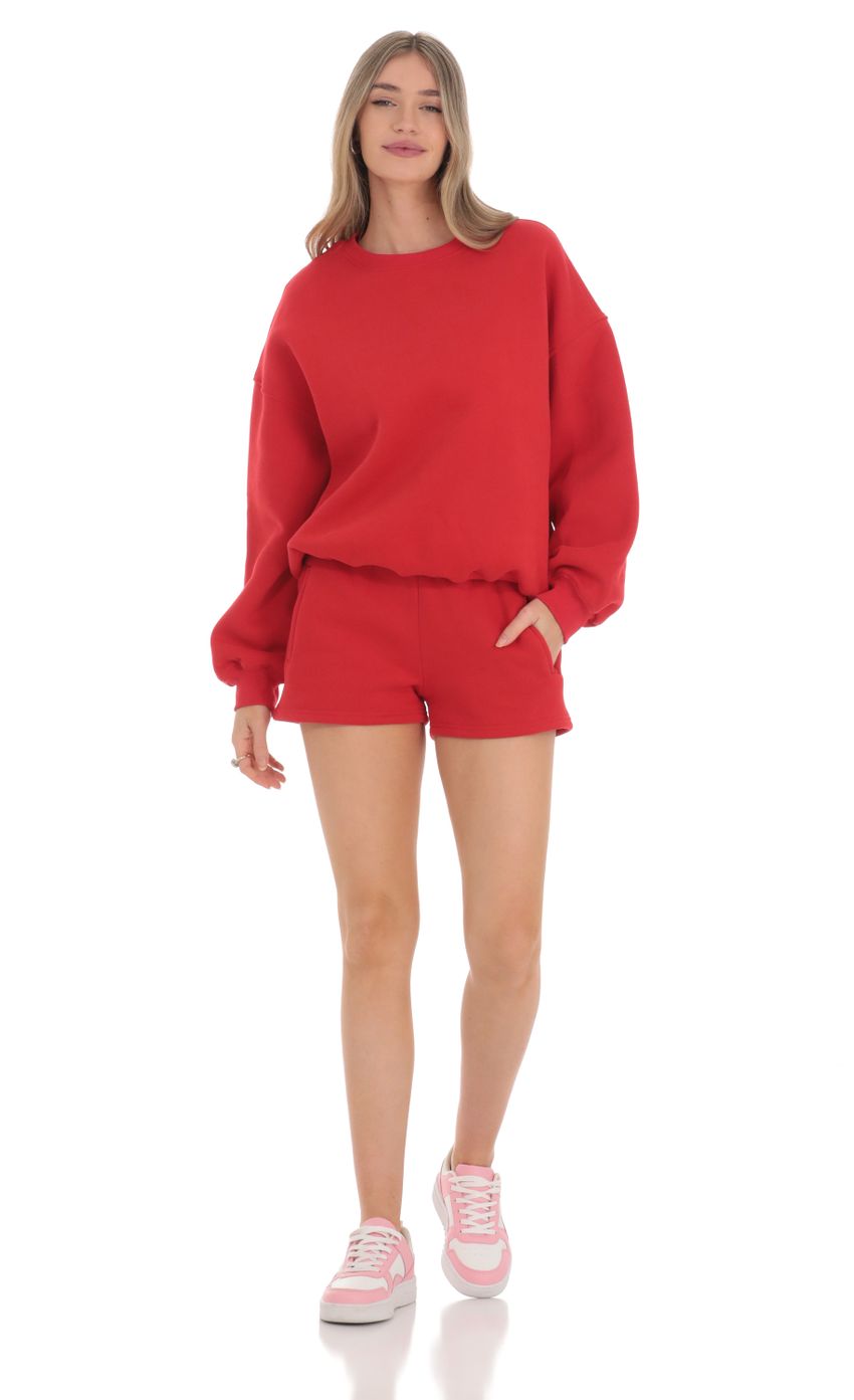 Picture Fleece Sweat Shorts in Cherry Red. Source: https://media.lucyinthesky.com/data/Feb24/850xAUTO/95b247c6-256f-4100-b1c4-7896a3ead079.jpg