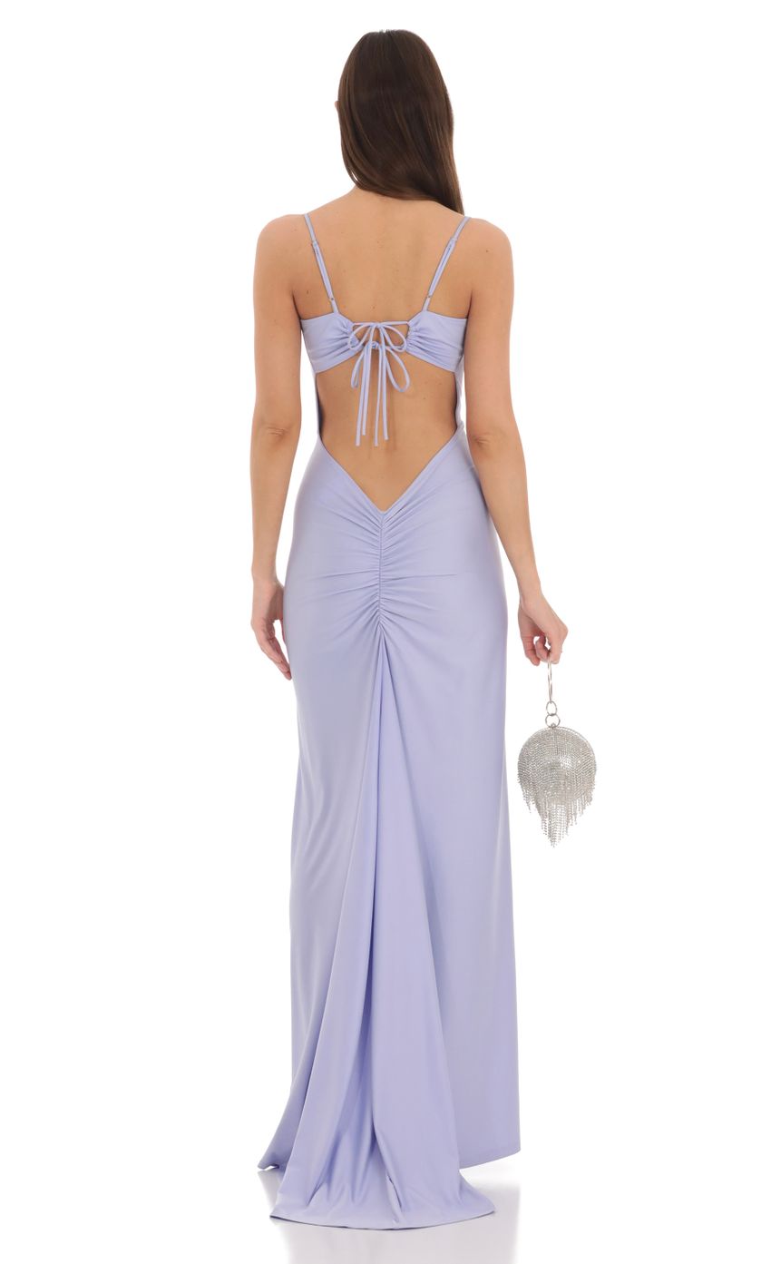 Picture Diya Ruched Maxi Dress in Lavender. Source: https://media.lucyinthesky.com/data/Feb24/850xAUTO/b53fb87a-64c1-496e-b0c6-01ece162a3c6.jpg