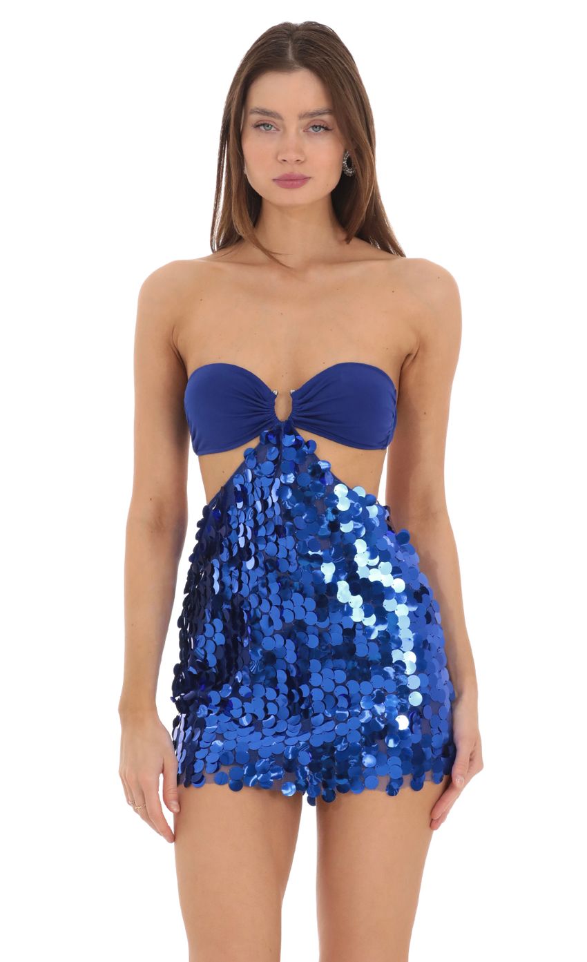 Picture Sequin Cutout Strapless Dress in Blue. Source: https://media.lucyinthesky.com/data/Feb24/850xAUTO/c1cae33c-2dcd-4b32-8c47-c0f90b900b09.jpg