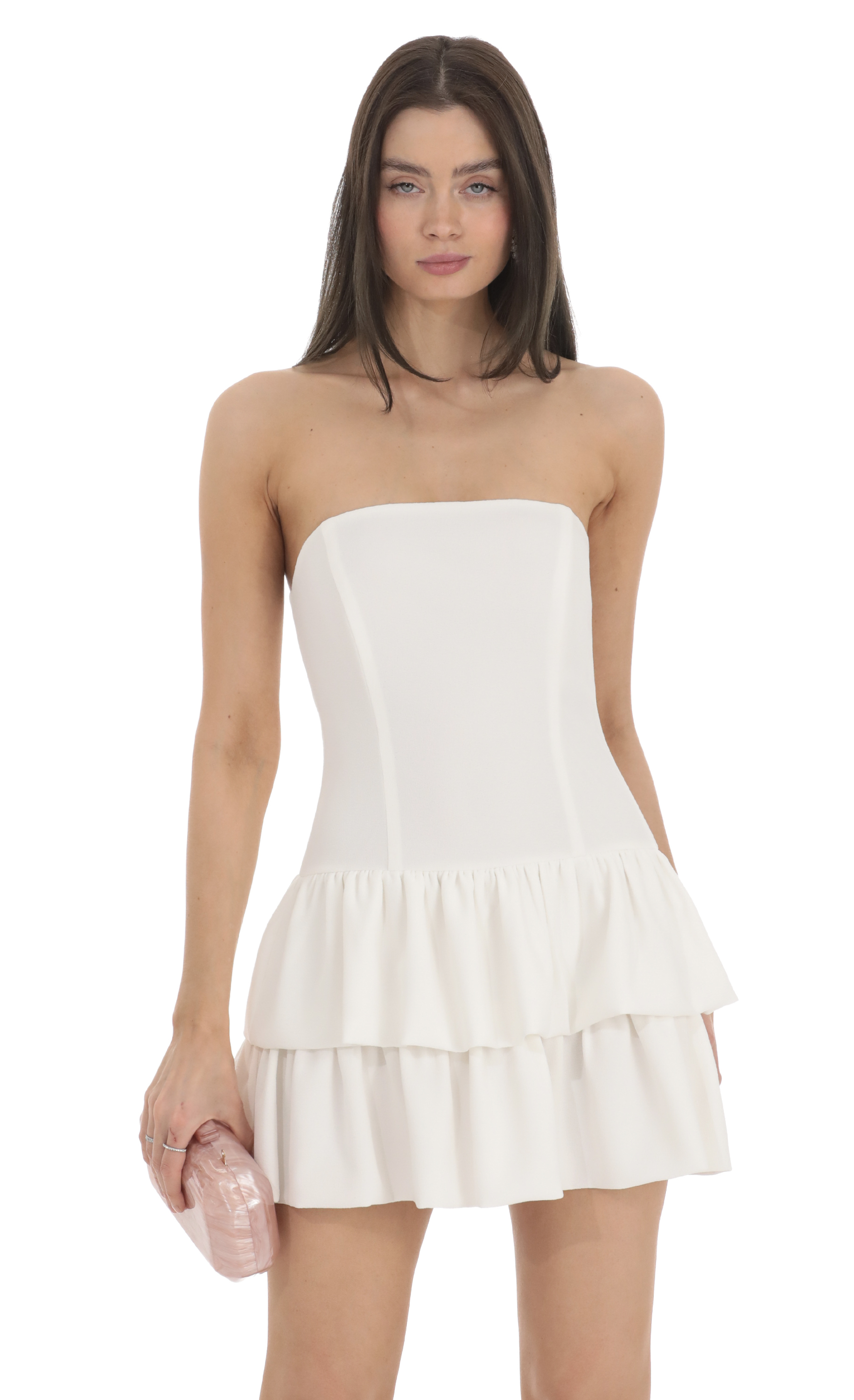 Strapless Ruffle Corset Dress in White
