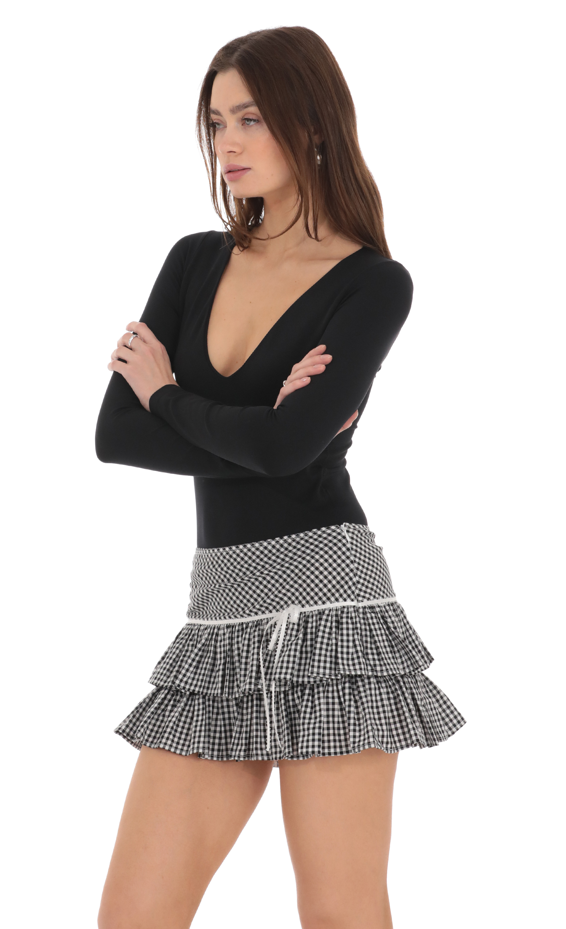 Gingham Ruffle Skirt in Black and White
