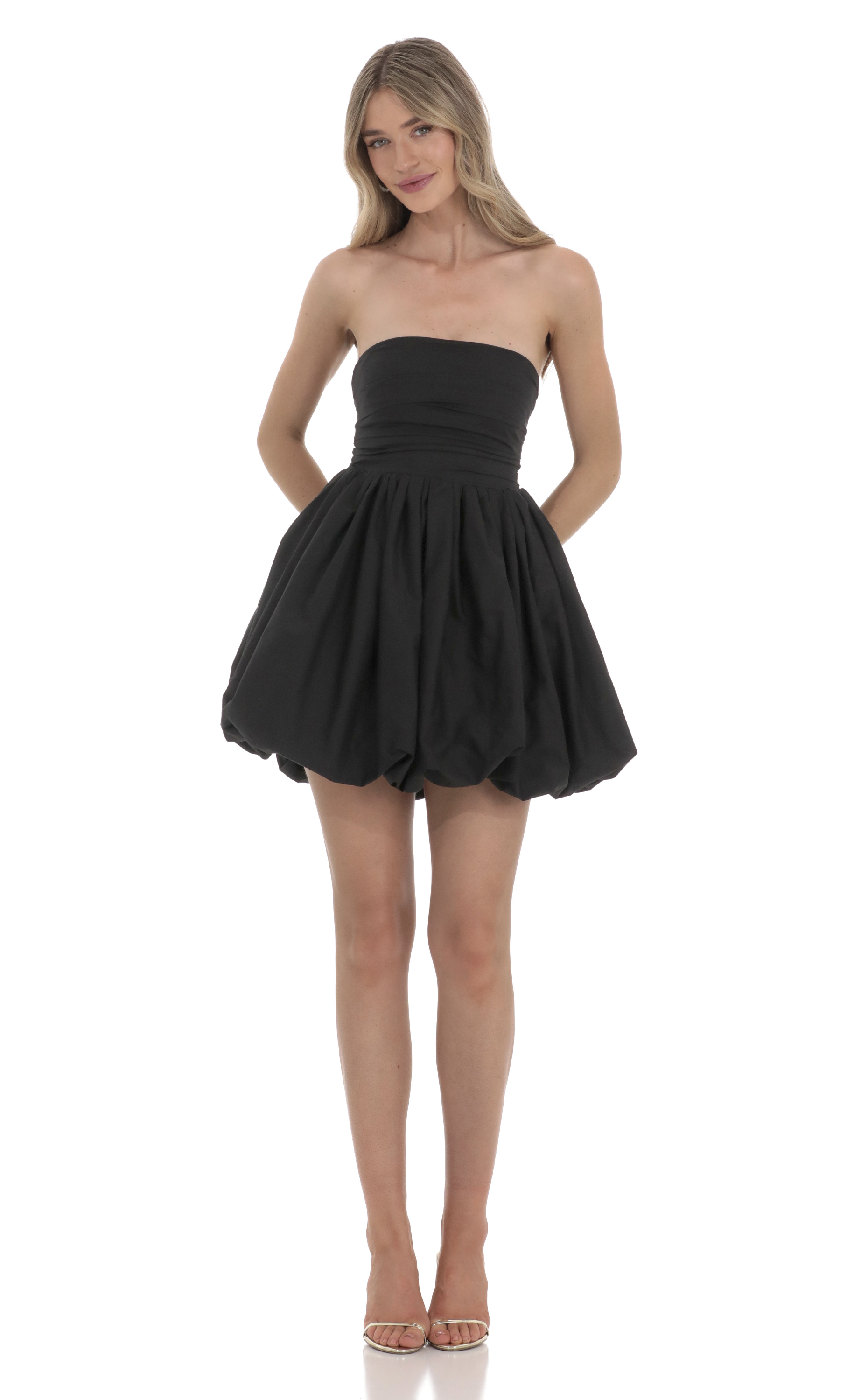 Strapless Bubble Puff Dress in Black