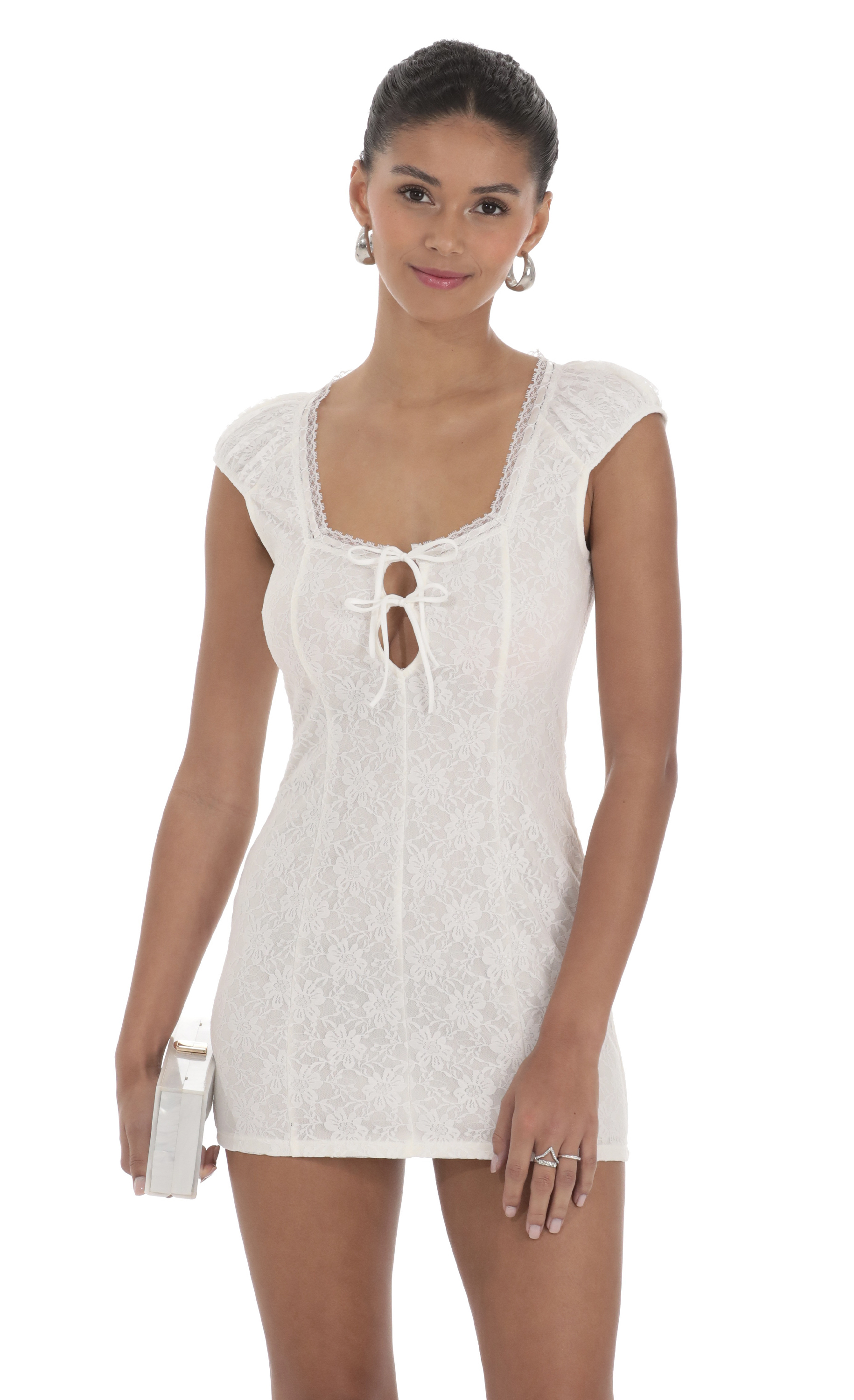 Lace Double Tie Dress in White