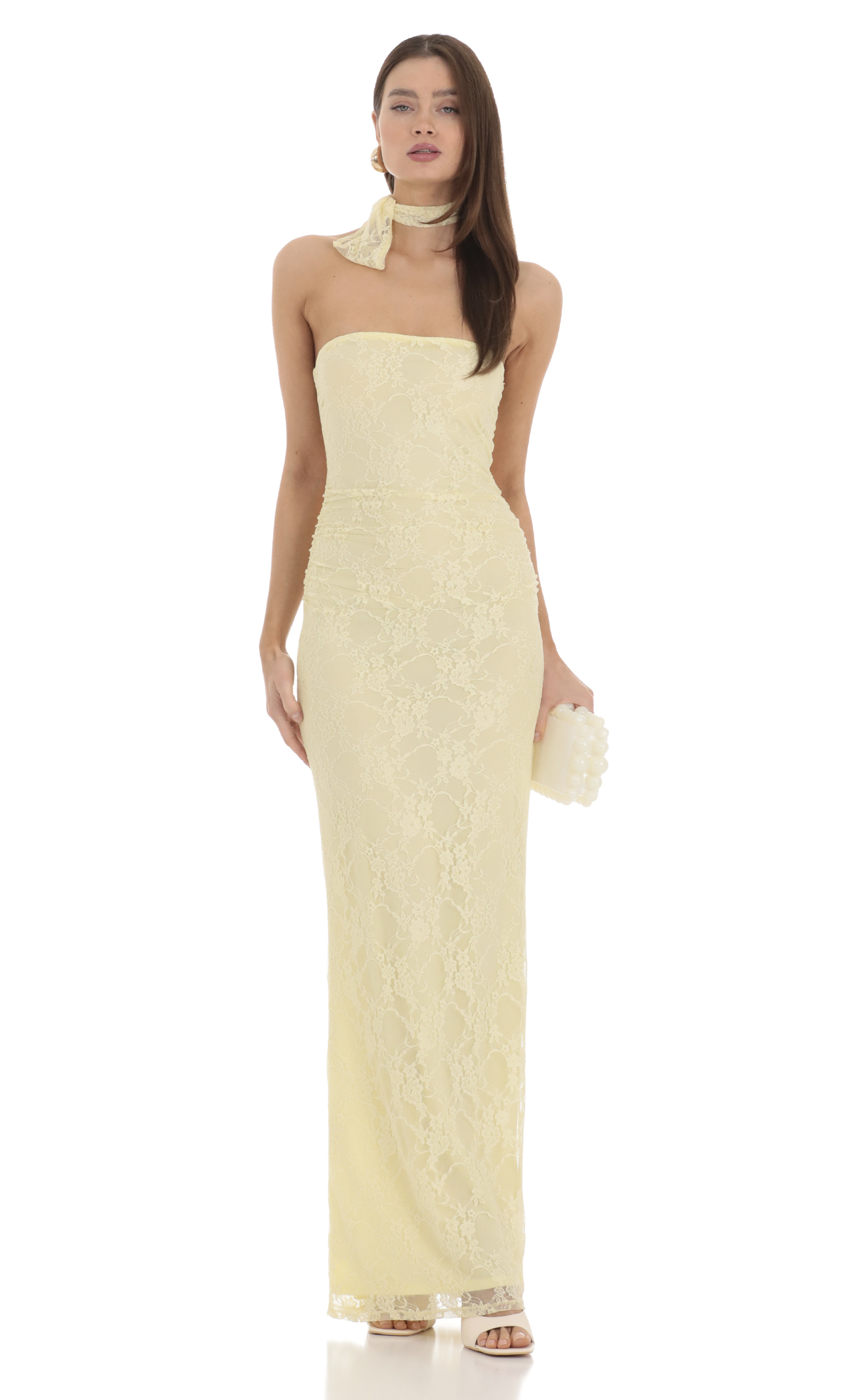 Scarf Lace Maxi Dress in Yellow