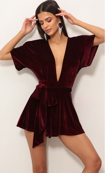 Rompers And Jumpsuits Feeling The Night Velvet Romper In Wine