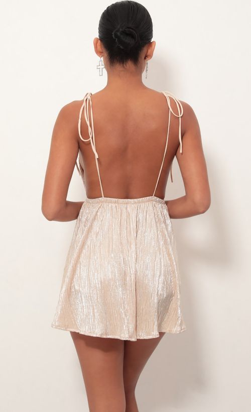 Picture Skye Shoulder Tie Dress in Champagne. Source: https://media.lucyinthesky.com/data/Jan19_2/500xAUTO/781A5576.JPG