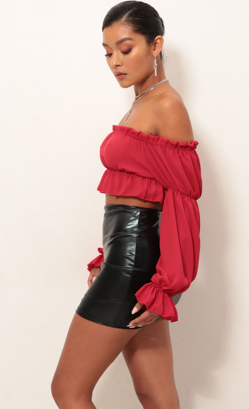 Picture Wild Thoughts Off the Shoulder Top in Red. Source: https://media.lucyinthesky.com/data/Jan19_2/800xAUTO/0Y5A3709.JPG