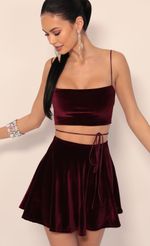 Picture Kyra Velvet A-line Set in Wine. Source: https://media.lucyinthesky.com/data/Jan20_1/150xAUTO/781A4746.JPG