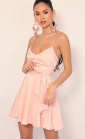 Picture thumb Quinn Satin Tie A-line Dress in Blush. Source: https://media.lucyinthesky.com/data/Jan20_1/170xAUTO/781A0650.JPG