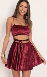 Picture Perrie Velvet A-line Dress in Merlot. Source: https://media.lucyinthesky.com/data/Jan20_2/150xAUTO/781A0064.JPG