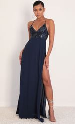 Picture Kaylen Sequin Lace Maxi Dress in Navy. Source: https://media.lucyinthesky.com/data/Jan20_2/150xAUTO/781A0274.JPG