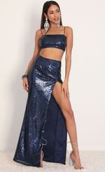 Picture Gala Sequin Maxi Set in Navy. Source: https://media.lucyinthesky.com/data/Jan20_2/150xAUTO/781A31611.JPG