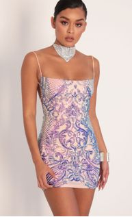 eli party sequin dress in pink iridescent