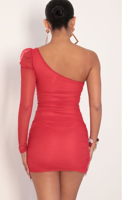 Party dresses > Larissa Puff Sleeve Mesh Dress in Red